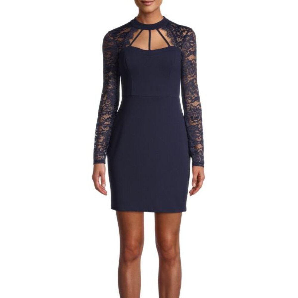 GUESS Illusion Cage Neck Lace Sleeve Sheath Dress | Size 8